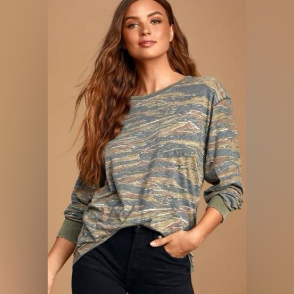 Free People/We The Free Arielle Long Sleeve Top-Camo Tiger Combo